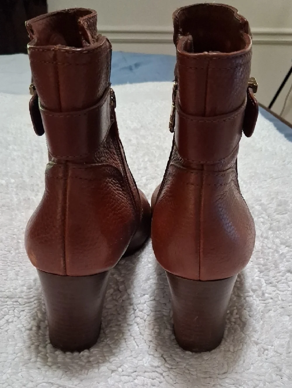 Tory Burch Cognac Leather Ankle Booties with Logo Accent